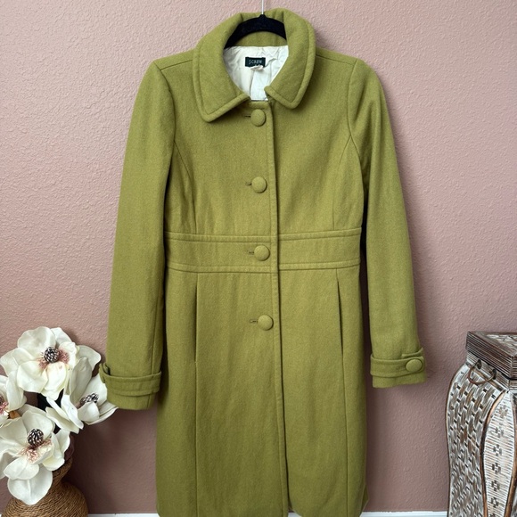 J. Crew 100% Wool Olive Coat with Plum Details and Scarf - Picture 14 of 16